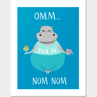 Omm Nom Nom - funny yoga hippo Posters and Art